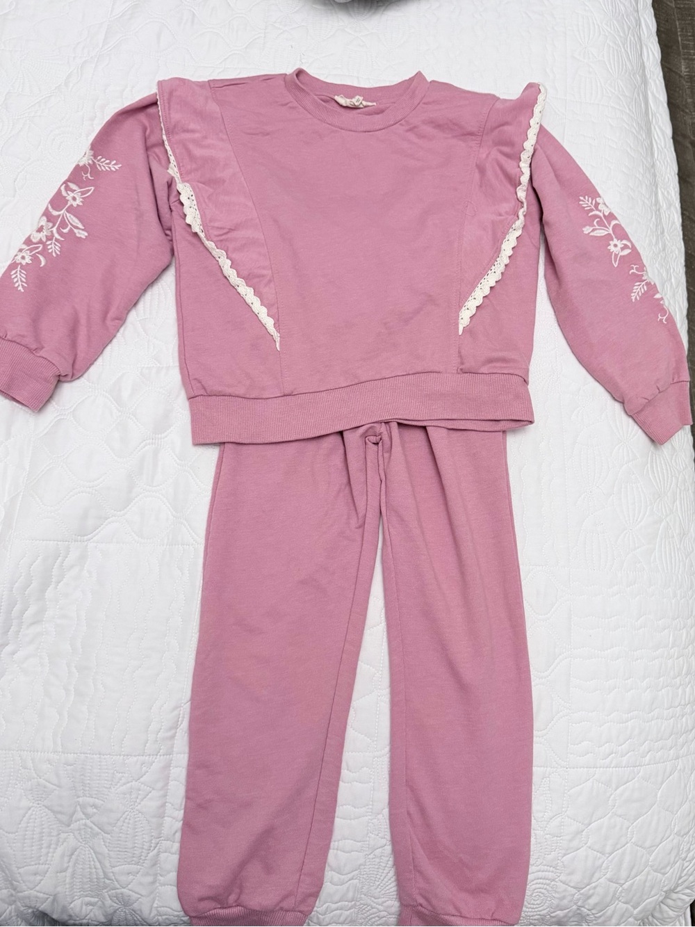 Jessica Simpson Dusty Pink Ruffle-Trim Pajama Set